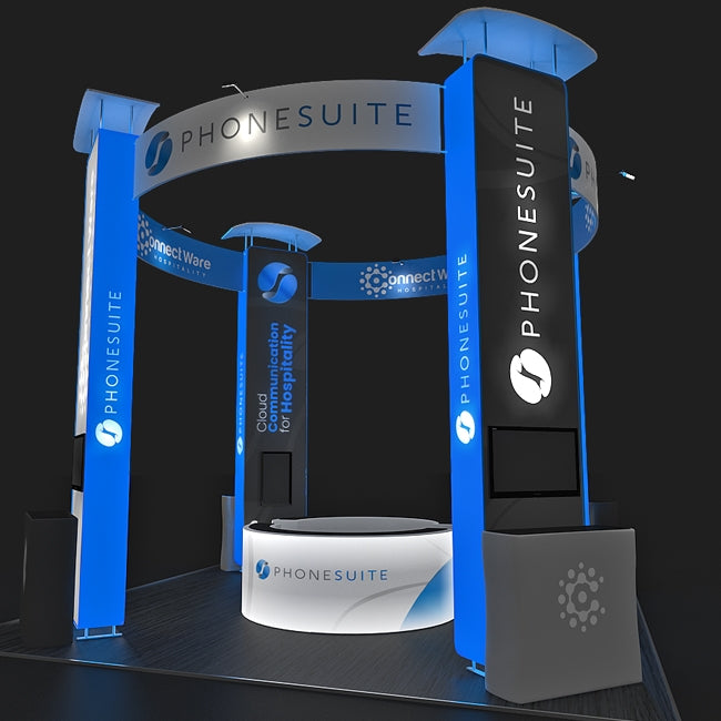 20 X 20 Trade Show Booth - Backlit Phone Suite 16ft Tall