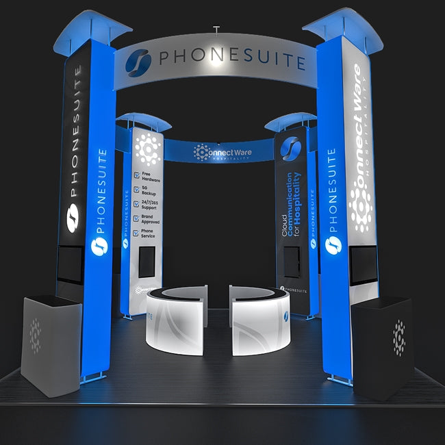 20 X 20 Trade Show Booth - Backlit Phone Suite 16ft Tall