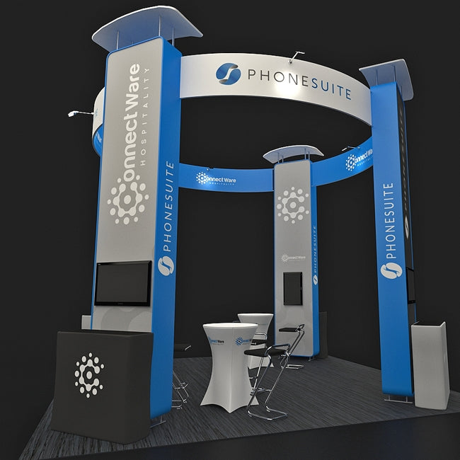 20 X 20 Trade Show Booth - Backlit Phone Suite 16ft Tall