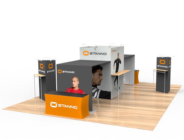 20x20 Waveline Island Tension Fabric Display with Tower and Waterfalls Brackets