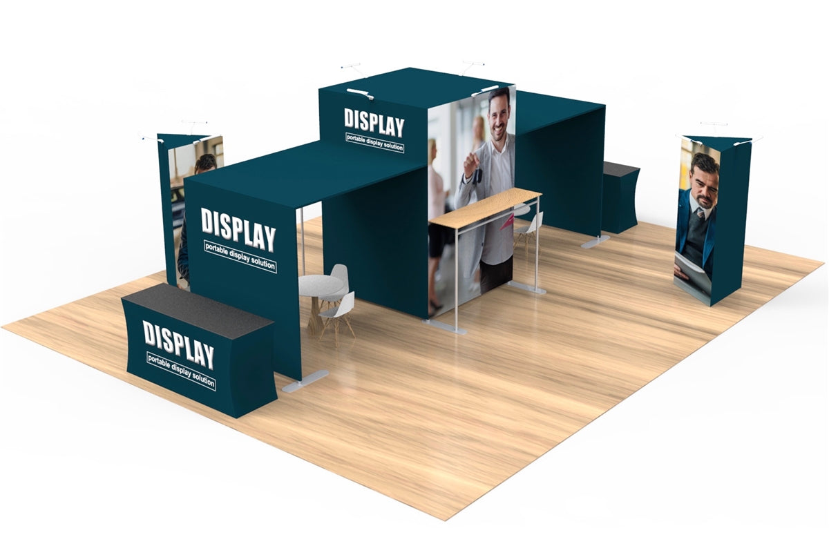 20x20 Waveline Island Tension Fabric Display with Tower and Waterfalls Brackets