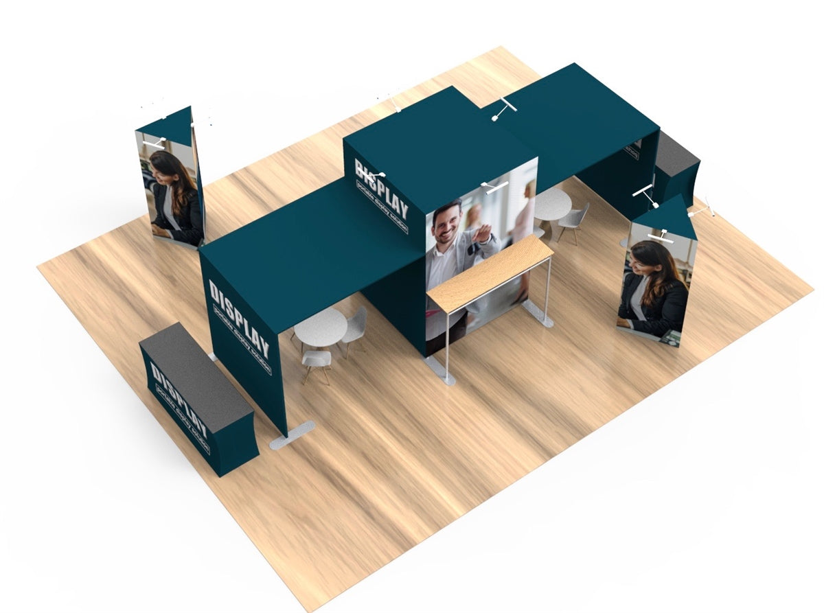 20x20 Waveline Island Tension Fabric Display with Tower and Waterfalls Brackets