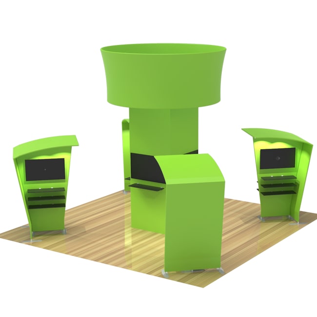 Tower 20 X 20 Trade Show Booth with 2 Custom Kiosk