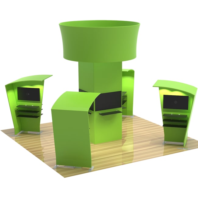 Tower 20 X 20 Trade Show Booth with 2 Custom Kiosk