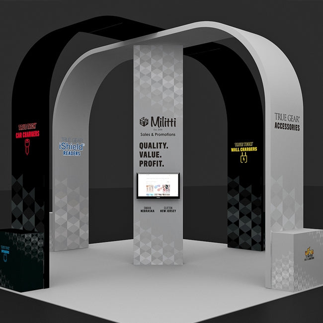 20 X 20 ft Island Booth 16 ft Tall Arch Trade Show Booth