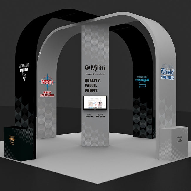 20 X 20 ft Island Booth 16 ft Tall Arch Trade Show Booth