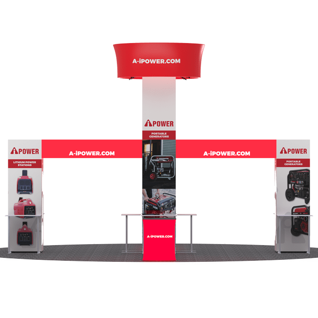 20 X 20 - 16ft tall Backlit Trade Show Booth with Hanging Sign