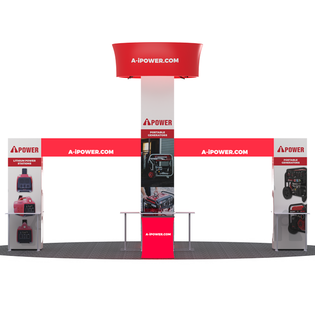 20 X 20 - 16ft tall Backlit Trade Show Booth with Hanging Sign