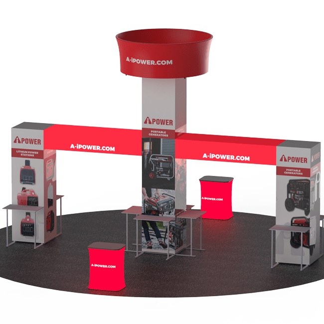 20 X 20 - 16ft tall Backlit Trade Show Booth with Hanging Sign