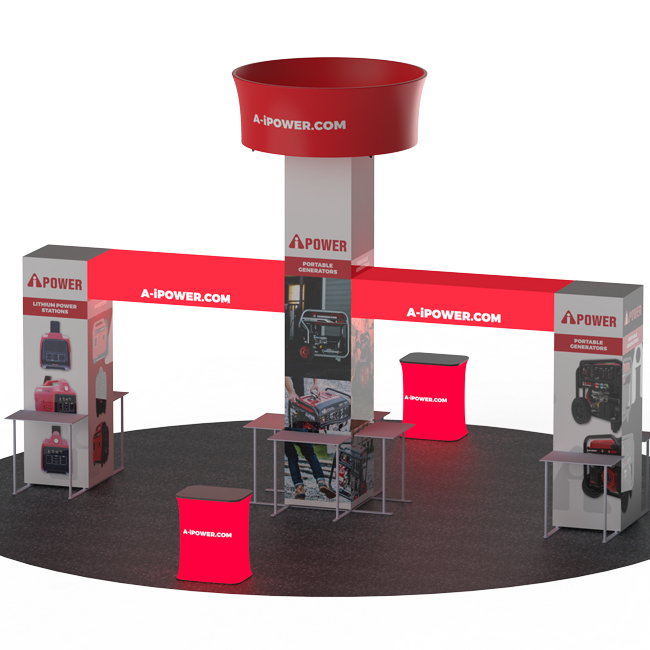 20 X 20 - 16ft tall Backlit Trade Show Booth with Hanging Sign