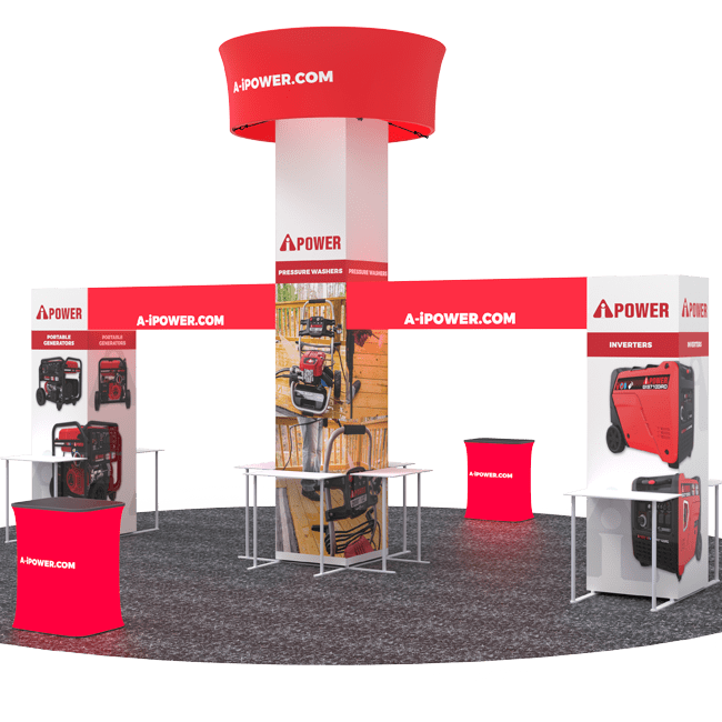 20 X 20 - 16ft tall Backlit Trade Show Booth with Hanging Sign