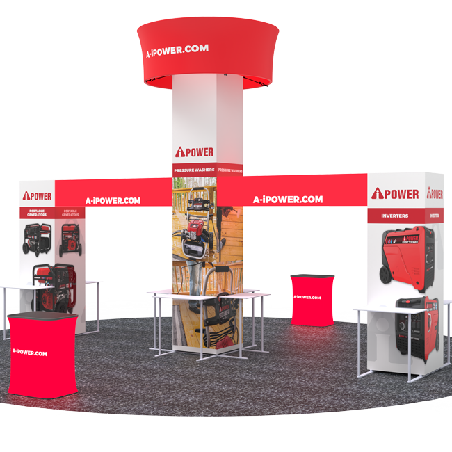 20 X 20 - 16ft tall Backlit Trade Show Booth with Hanging Sign