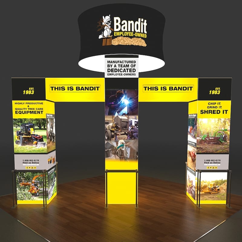 20 X 20 - 16ft tall Backlit Trade Show Booth with Hanging Sign