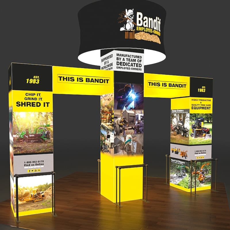20 X 20 - 16ft tall Backlit Trade Show Booth with Hanging Sign