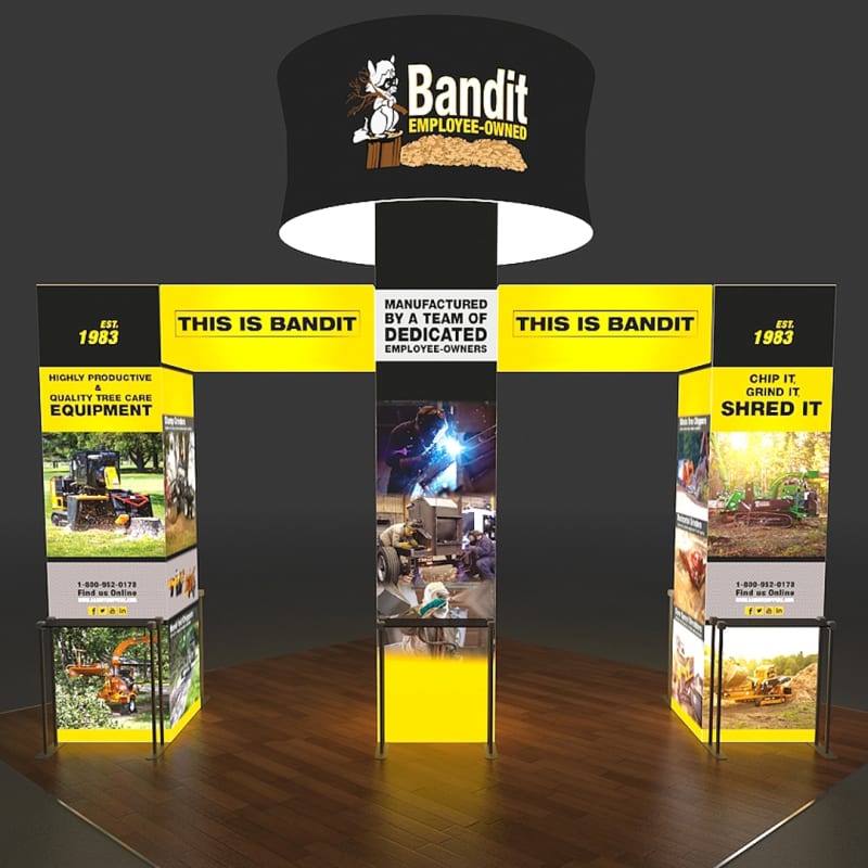 20 X 20 - 16ft tall Backlit Trade Show Booth with Hanging Sign