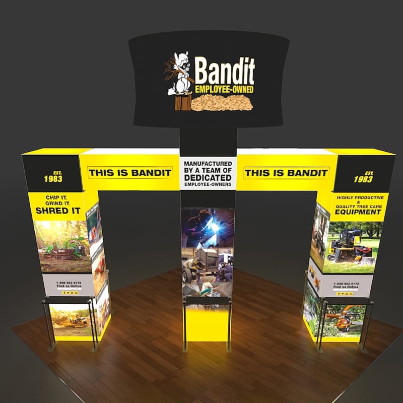 20 X 20 - 16ft tall Backlit Trade Show Booth with Hanging Sign