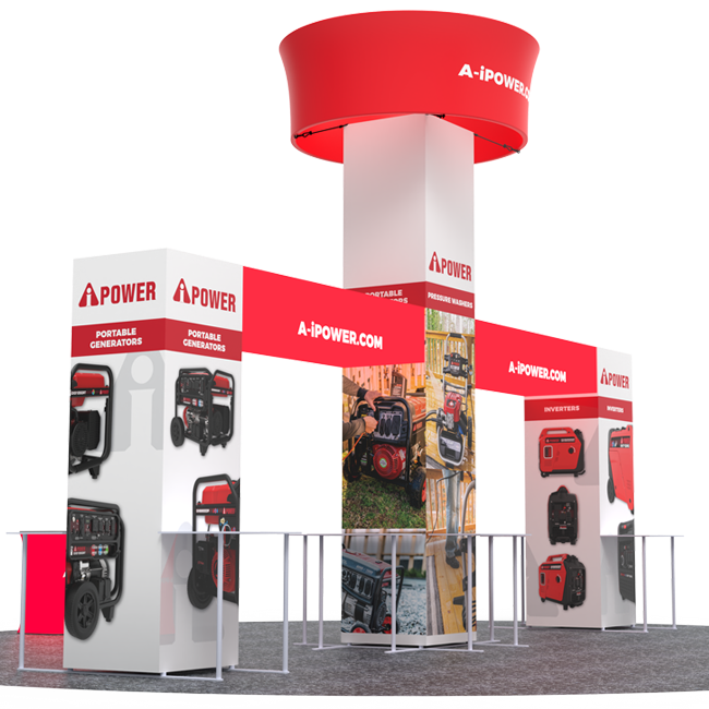 20 X 20 - 16ft tall Backlit Trade Show Booth with Hanging Sign