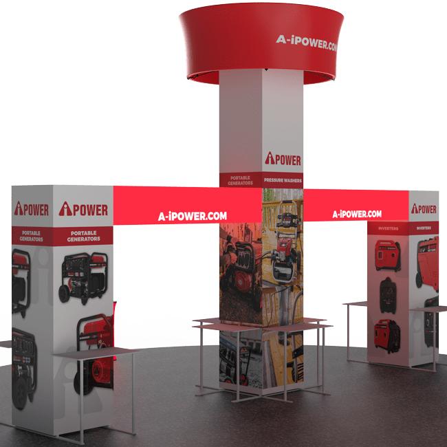 20 X 20 - 16ft tall Backlit Trade Show Booth with Hanging Sign