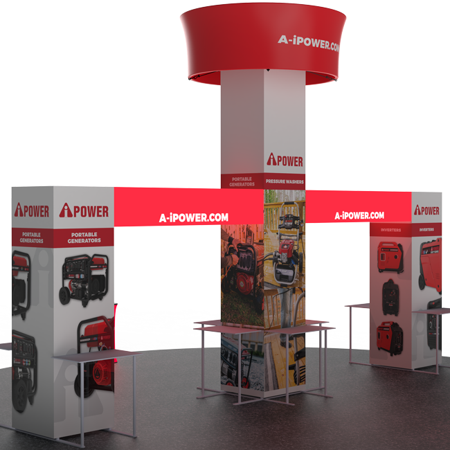 20 X 20 - 16ft tall Backlit Trade Show Booth with Hanging Sign